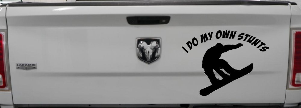 I Do My Own Stunts Snowboarding Sports Car or Truck Window Decal Sticker (Black)