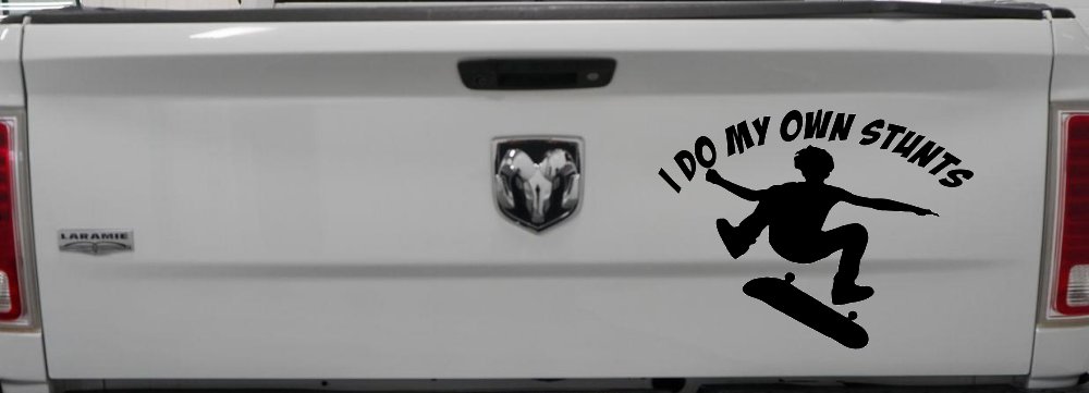 I Do My Own Stunts Skateboarding Car or Truck Window Decal Sticker (Black)