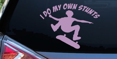 I Do My Own Stunts Skateboarding Car or Truck Window Decal Sticker (Lilac)