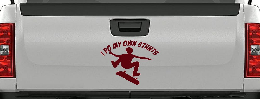 I Do My Own Stunts Skateboarding Car or Truck Window Decal Sticker (Purple Red)
