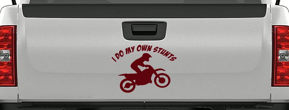 I Do My Own Stunts Dirt Bike Moto Sports Car or Truck Window Decal Sticker (Purple Red)