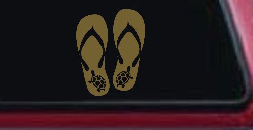 Flip Flops With Turtles Car or Truck Window Decal Sticker (Gold)