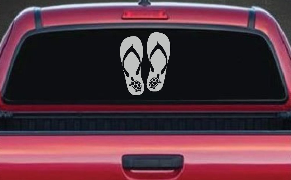 Flip Flops With Turtles Car or Truck Window Vinyl Decal Sticker (Light Gray)