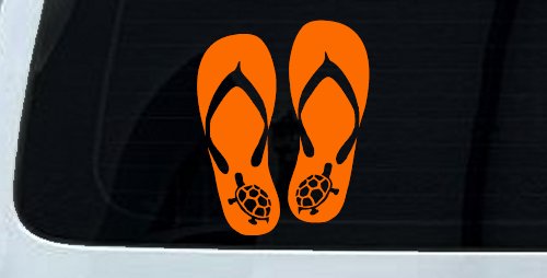 Flip Flops With Turtles Car or Truck Window Decal Sticker (Orange)