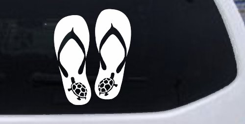 Flip Flops With Turtles Car or Truck Window Vinyl Decal Sticker (White)