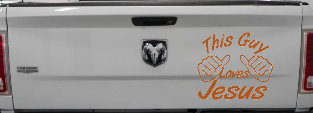 This Guy Loves Jesus God Christian Car or Truck Window Decal Sticker (Nut Brown)