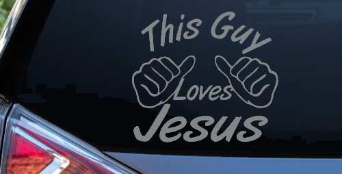 This Guy Loves Jesus God Christian Car or Truck Window Decal Sticker (Telegrey)