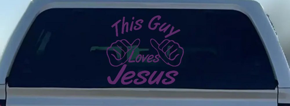 This Guy Loves Jesus God Christian Car or Truck Window Decal Sticker (Violet)