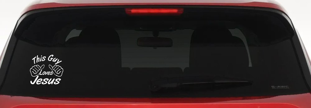 This Guy Loves Jesus God Christian Car or Truck Window Decal Sticker (White)