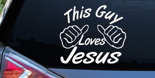 This Guy Loves Jesus God Christian Car or Truck Window Vinyl Decal Sticker (White)