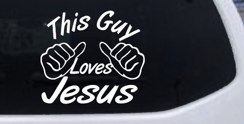 This Guy Loves Jesus God Christian Car or Truck Window Vinyl Decal Sticker (White)