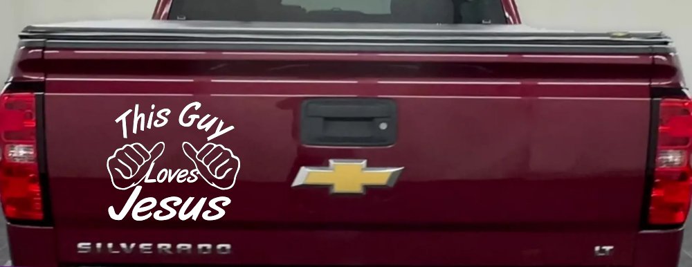 This Guy Loves Jesus God Christian Car or Truck Window Vinyl Decal Sticker (White)