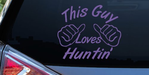 This Guy Loves Hunting Car or Truck Window Decal Sticker (Purple)
