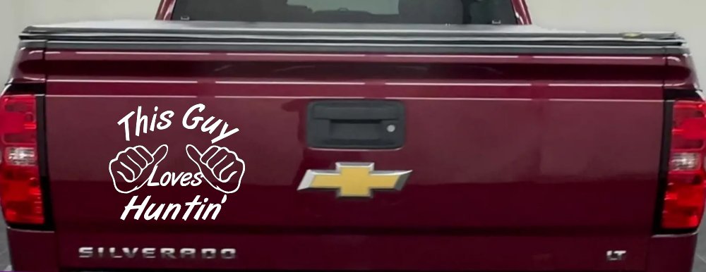 This Guy Loves Hunting Car or Truck Window Vinyl Decal Sticker (White)