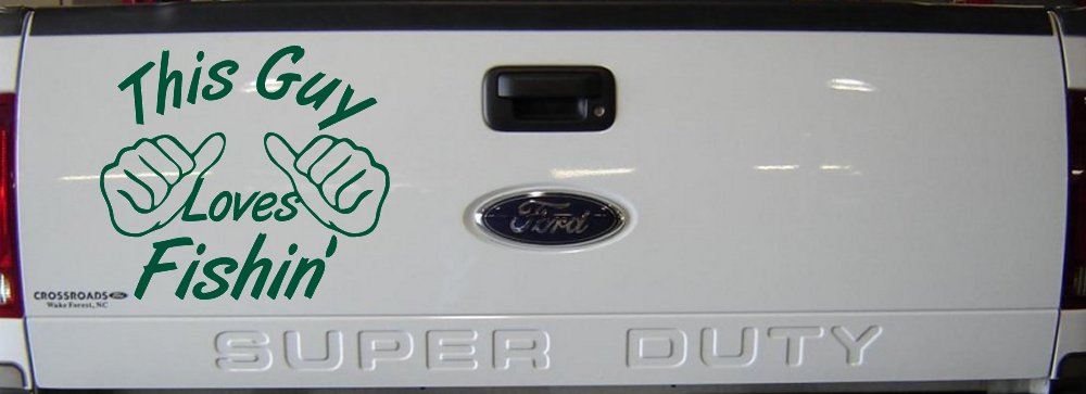 This Guy Loves Fishing Car or Truck Window Vinyl Decal Sticker (Dark Green)