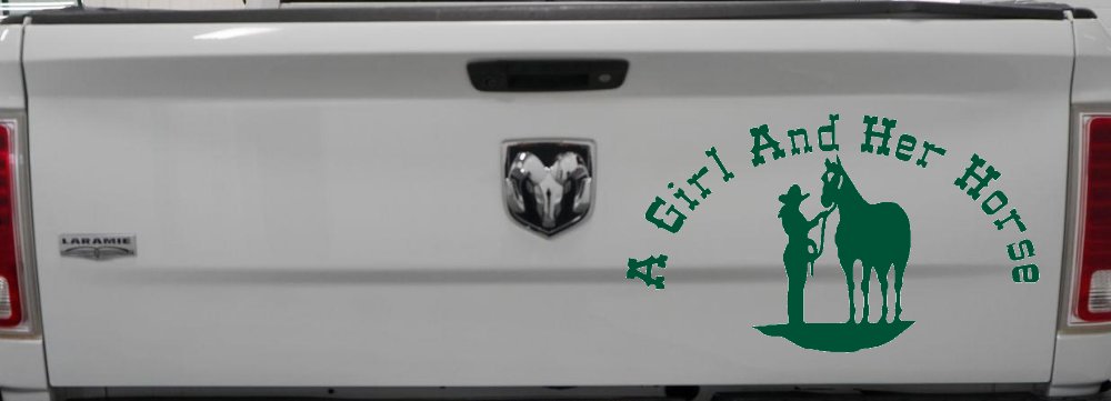 A Girl and Her Horse Cowgirl Country Farm Ranch Rodeo Car or Truck Window Decal Sticker (Dark Green)