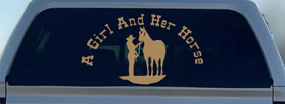 A Girl and Her Horse Cowgirl Country Farm Ranch Rodeo Car or Truck Window Decal Sticker (Light Brown)