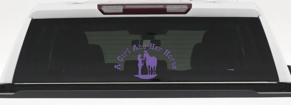 A Girl and Her Horse Cowgirl Country Farm Ranch Rodeo Car or Truck Window Vinyl Decal Sticker (Purple)
