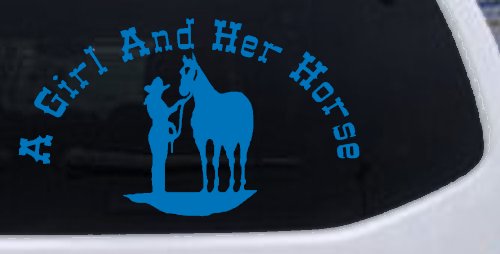 A Girl and Her Horse Cowgirl Country Farm Ranch Rodeo Car or Truck Window Decal Sticker (Sky Blue)