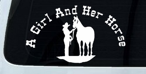 A Girl and Her Horse Cowgirl Country Farm Ranch Rodeo Car or Truck Window Vinyl Decal Sticker (White)