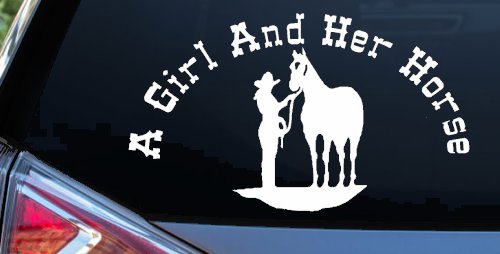 A Girl and Her Horse Cowgirl Country Farm Ranch Rodeo Car or Truck Window Vinyl Decal Sticker (White)