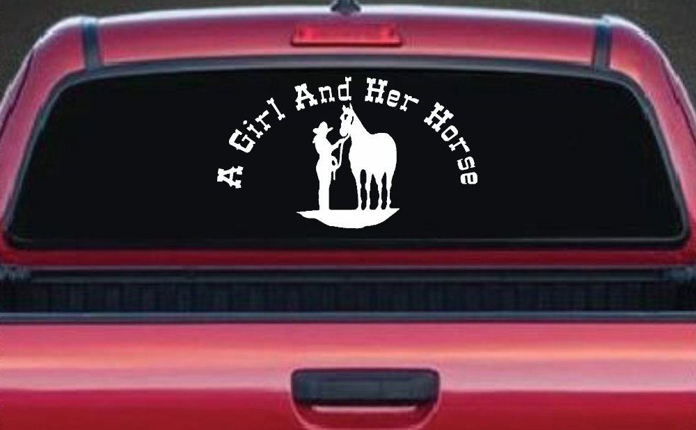 A Girl and Her Horse Cowgirl Country Farm Ranch Rodeo Car or Truck Window Vinyl Decal Sticker (White)
