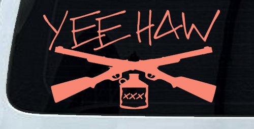 Yee Haw Guns Moonshine Car or Truck Window Decal Sticker (Coral)