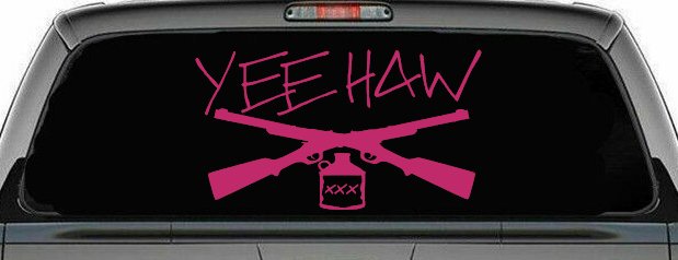 Yee Haw Guns Moonshine Car or Truck Window Decal Sticker (Hot Pink)