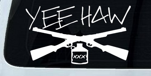 Yee Haw Guns Moonshine Car or Truck Window Decal Sticker (White)