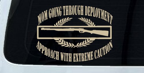 Mom Going Through Deployment Crest Military Car or Truck Window Decal Sticker (Desert Sand)