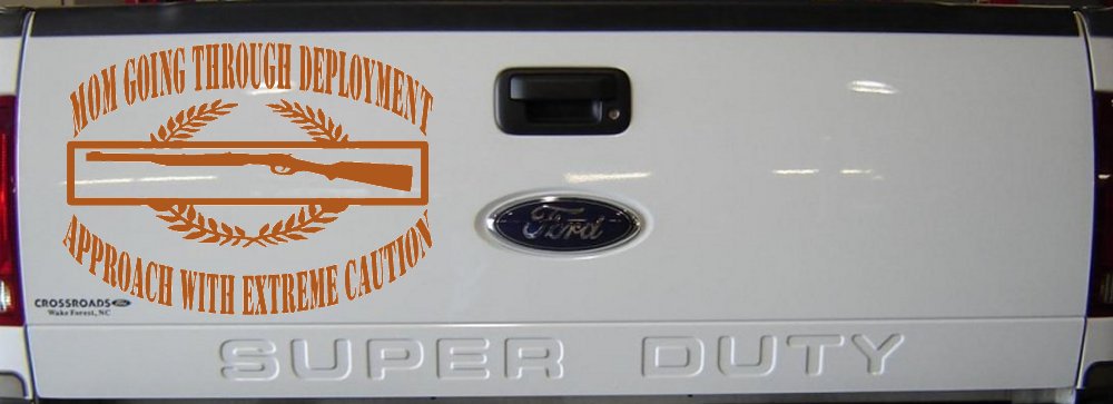 Mom Going Through Deployment Crest Military Car or Truck Window Decal Sticker (Nut Brown)