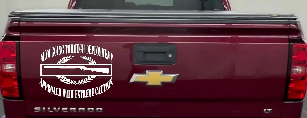 Mom Going Through Deployment Crest Military Car or Truck Window Decal Sticker (White)