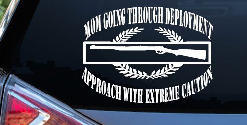 Mom Going Through Deployment Crest Military Car or Truck Window Decal Sticker (White)