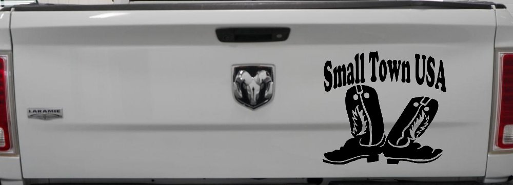 Small Town USA Boots Country Car or Truck Window Decal Sticker (Black)