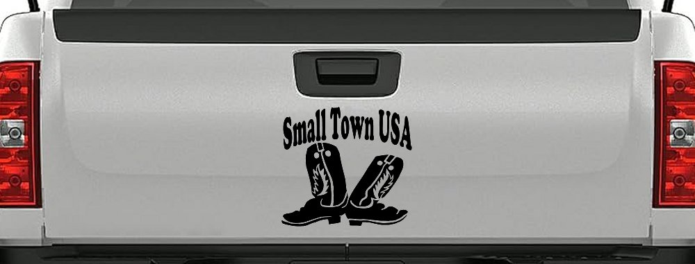 Small Town USA Boots Country Car or Truck Window Vinyl Decal Sticker (Black)