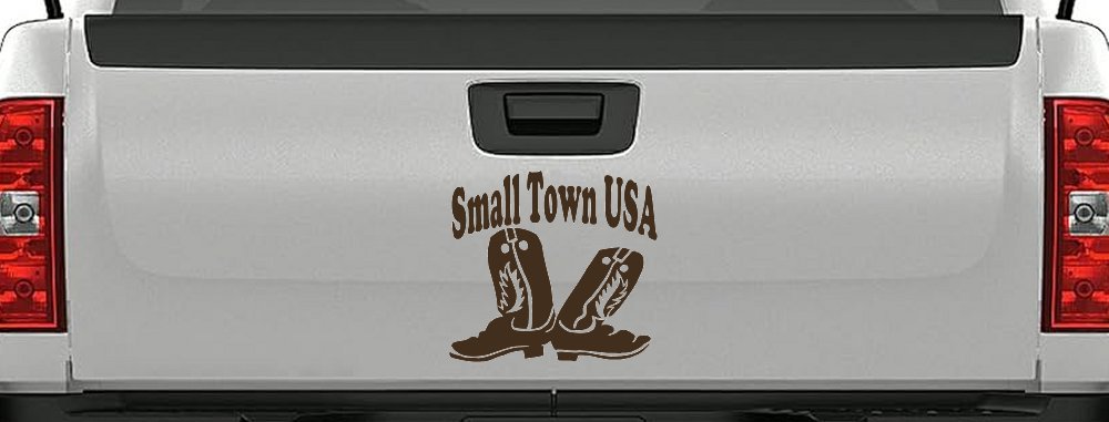 Small Town USA Boots Country Car or Truck Window Decal Sticker (Brown)