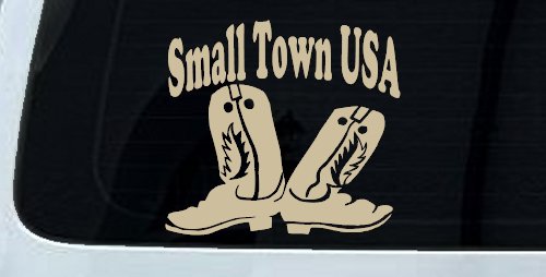 Small Town USA Boots Country Car or Truck Window Decal Sticker (Desert Sand)