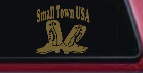 Small Town USA Boots Country Car or Truck Window Vinyl Decal Sticker (Gold)