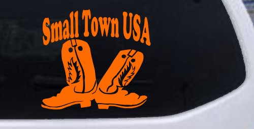 Small Town USA Boots Country Car or Truck Window Decal Sticker (Orange)