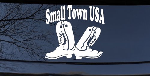 Small Town USA Boots Country Car or Truck Window Vinyl Decal Sticker (White)