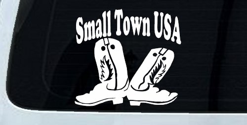 Small Town USA Boots Country Car or Truck Window Vinyl Decal Sticker (White)