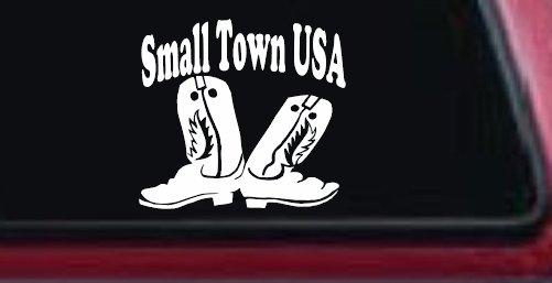 Small Town USA Boots Country Car or Truck Window Decal Sticker (White)
