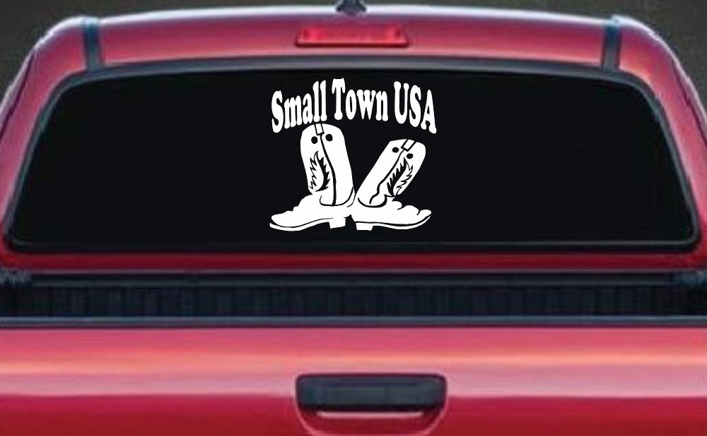 Small Town USA Boots Country Car or Truck Window Vinyl Decal Sticker (White)