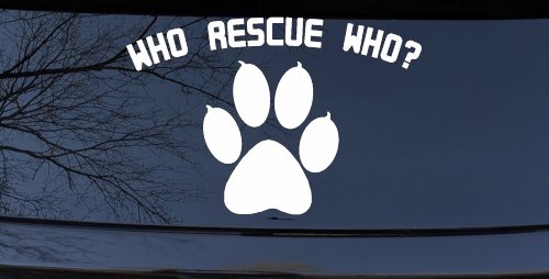 Who Rescue Who Dog or Cat Adoption Car or Truck Window Vinyl Decal Sticker (White)