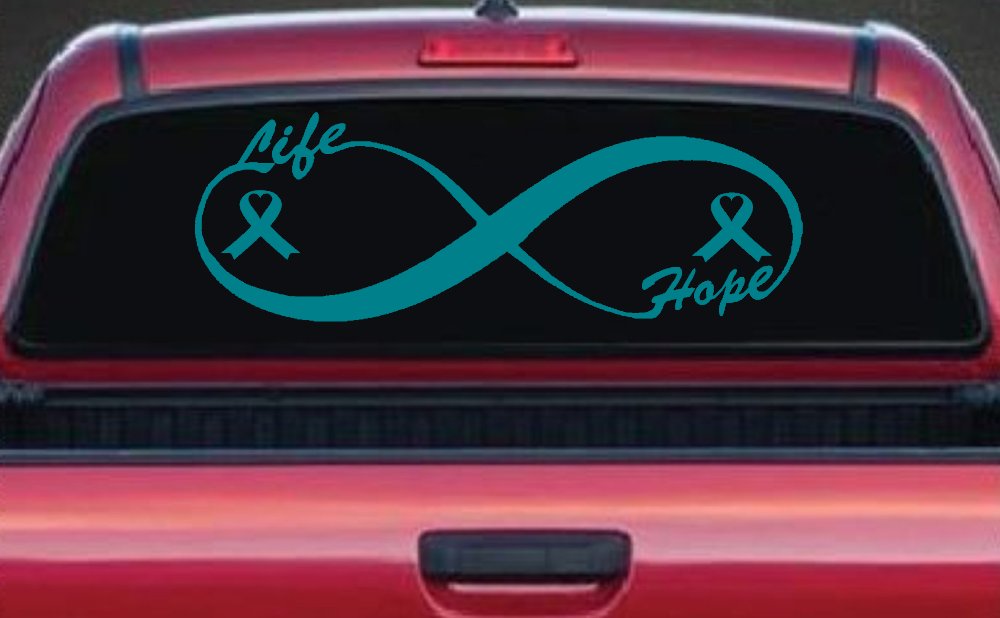 Infinity Life and Hope Breast Cancer Awareness Car or Truck Window Vinyl Decal Sticker (Turquoise Blue)