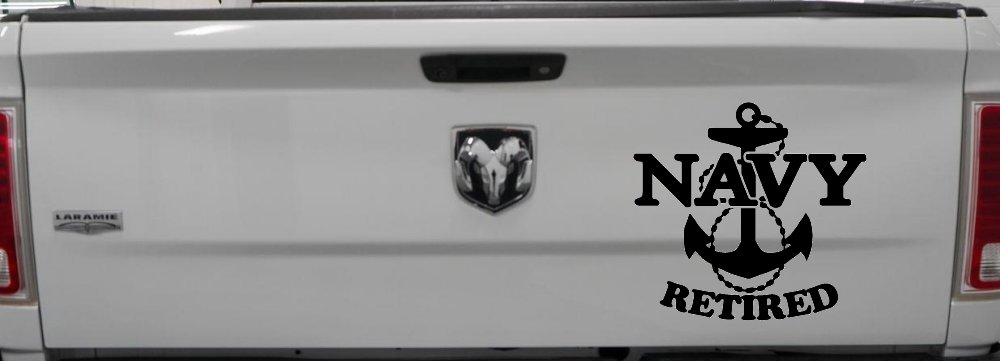 Navy Retired With Anchor Military Car or Truck Window Vinyl Decal Sticker (Black)