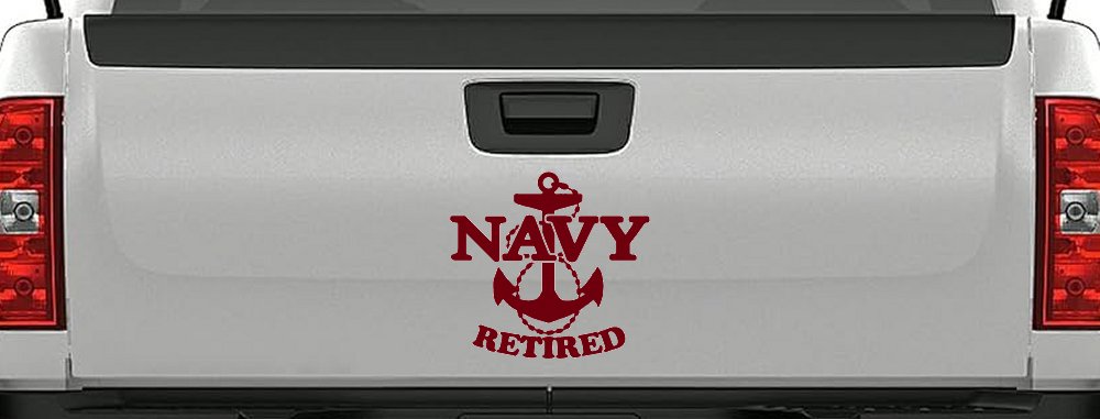 Navy Retired With Anchor Military Car or Truck Window Vinyl Decal Sticker (Burgundy)