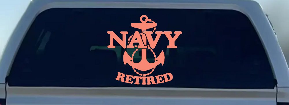 Navy Retired With Anchor Military Car or Truck Window Decal Sticker (Coral)