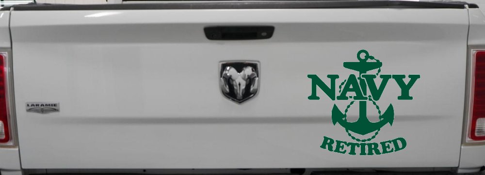 Navy Retired With Anchor Military Car or Truck Window Vinyl Decal Sticker (Dark Green)