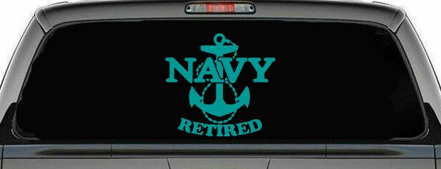 Navy Retired With Anchor Military Car or Truck Window Decal Sticker (Turquoise)